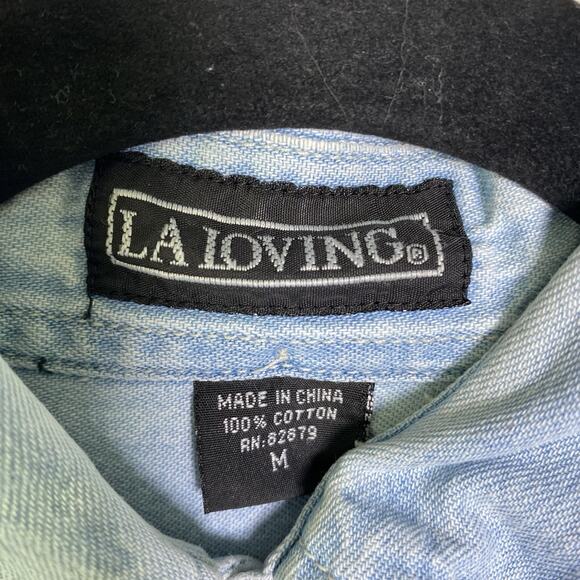Vintage La‎ Loving Denim Chambray Button Up Mens Size M Lucent Tech Embroidered - Picture 12 of 13